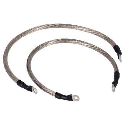 '- With a translucent (see-through) clear protective cover 
- 4 gauge (5.19mm diameter) wire with more than 1550 strands of individual wires making it very flexible 
- Lugs are silver tinned and come with 1/4" (6.4mm) and 5/16" (7.9mm) holes