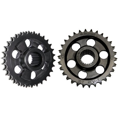 -4 tooth drive ratio for more torque; weight 2.16 kg; 50% lighter than stock; Incl. required shorter 90t primary chain; incl. spacer
Note: use with 552035 sprocket bolt kit
