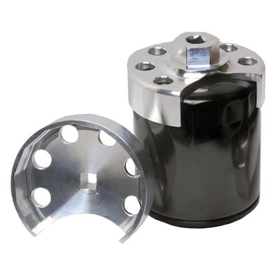 Fits all regular 76mm oil filters with 14 flats. For 3/8" drive or 15/16" socket. Strong one-piece construction, from one-piece aircraft quality 6061 aluminum. Will not deform and always give a good, snug fit. With cut-out to clear crank position sensor.