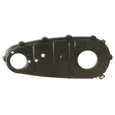 Custom application. 
OEM styling inner tin primary housing to used replace the OEM aluminum inner primary. 
This cover is about 3/16" deeper than OEM style 55-64 inner tin primary (MCS 555801/555806) where cover mounts to the crankcase. 
Kickstart only. 
Note: Will require a tin / steel outer primary cover  (955817 smooth chrome, 555816 OEM style chrome; 555834 OEM style black) that works with the OEM compensating sprocket. 
Note: Some spacing may be required between crankcase and cover