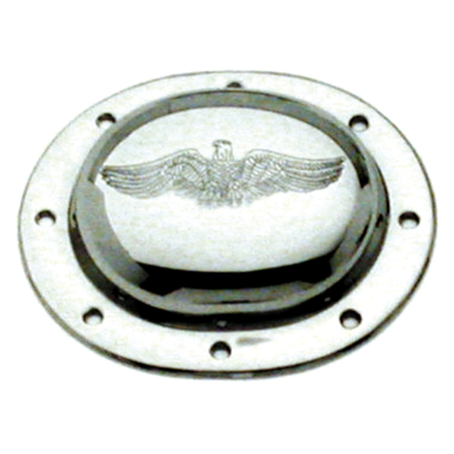 Paughco, derby cover. Chrome. Eagle embossed, Polished