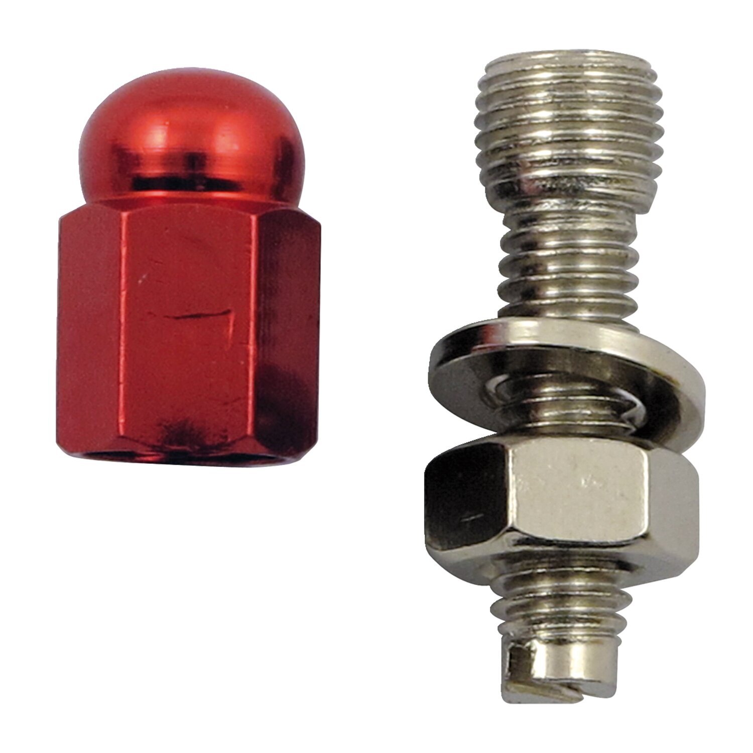 Trik Topz license plate mounts Alloy Twotone hex domed, Red, Polished