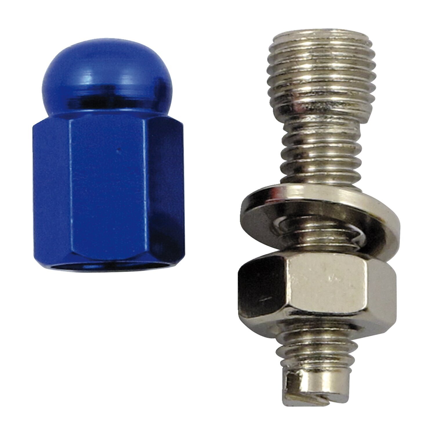 Trik Topz license plate mounts Alloy Twotone hex domed, Blue, Polished