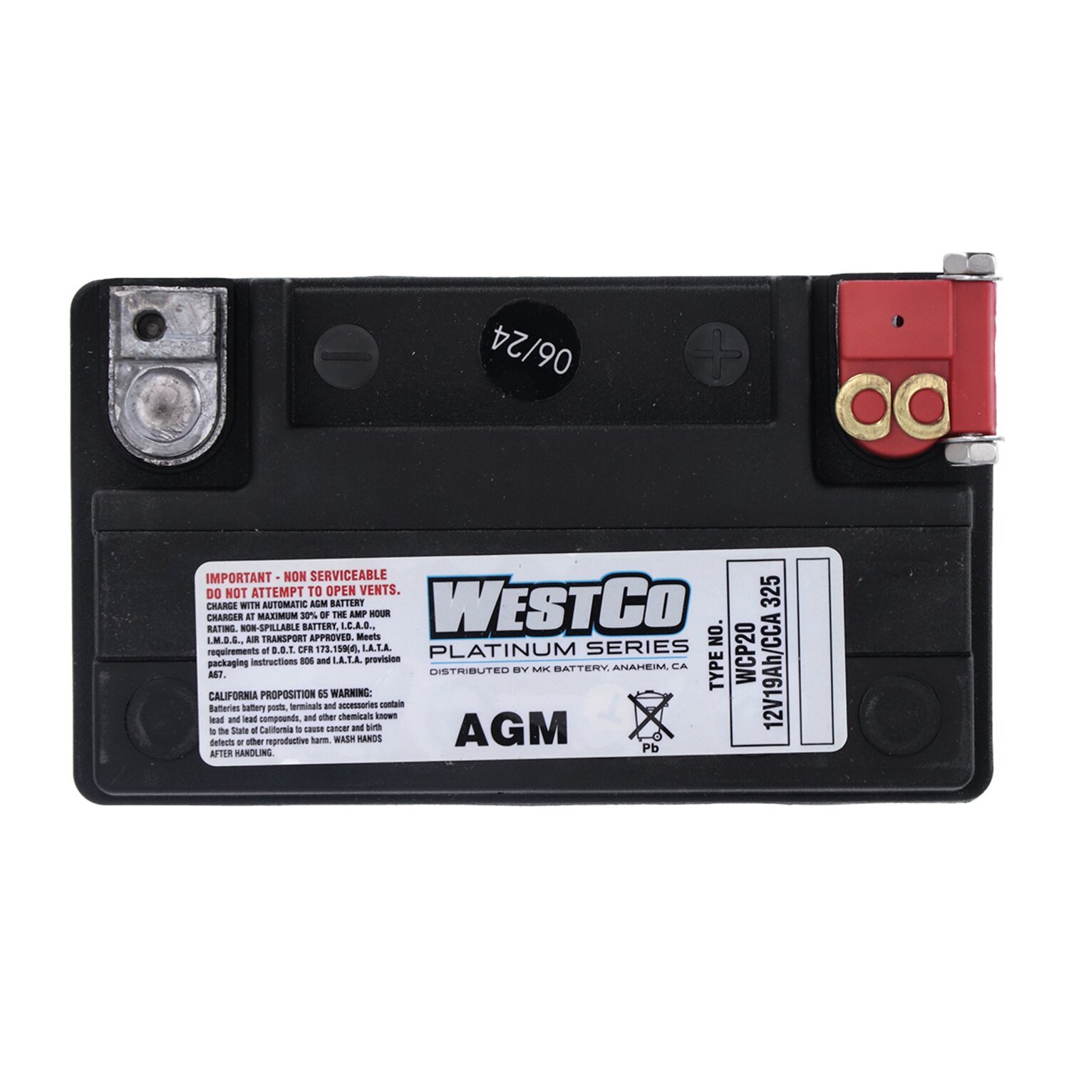 Westco, sealed AGM battery. 12V, 19Ah. 325CCA