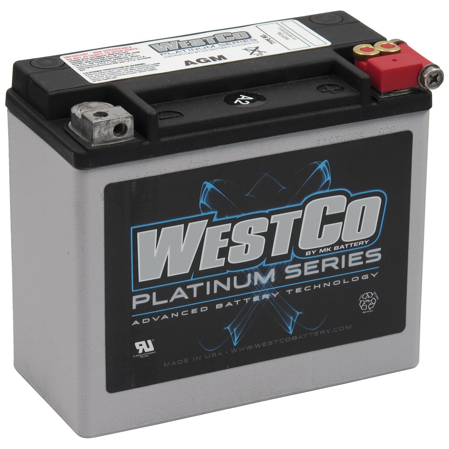 Westco, sealed AGM battery. 12V, 18Ah, 310CCA, Black