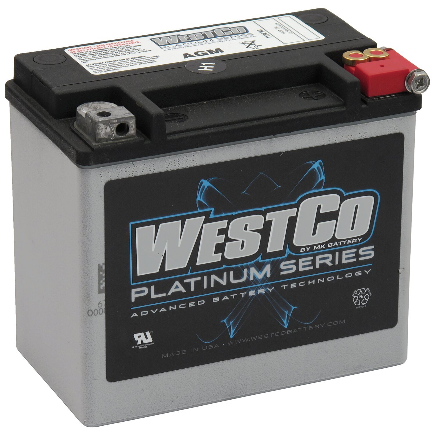 Westco, sealed AGM battery. 12 Volt, 19Ah, 325 CCA