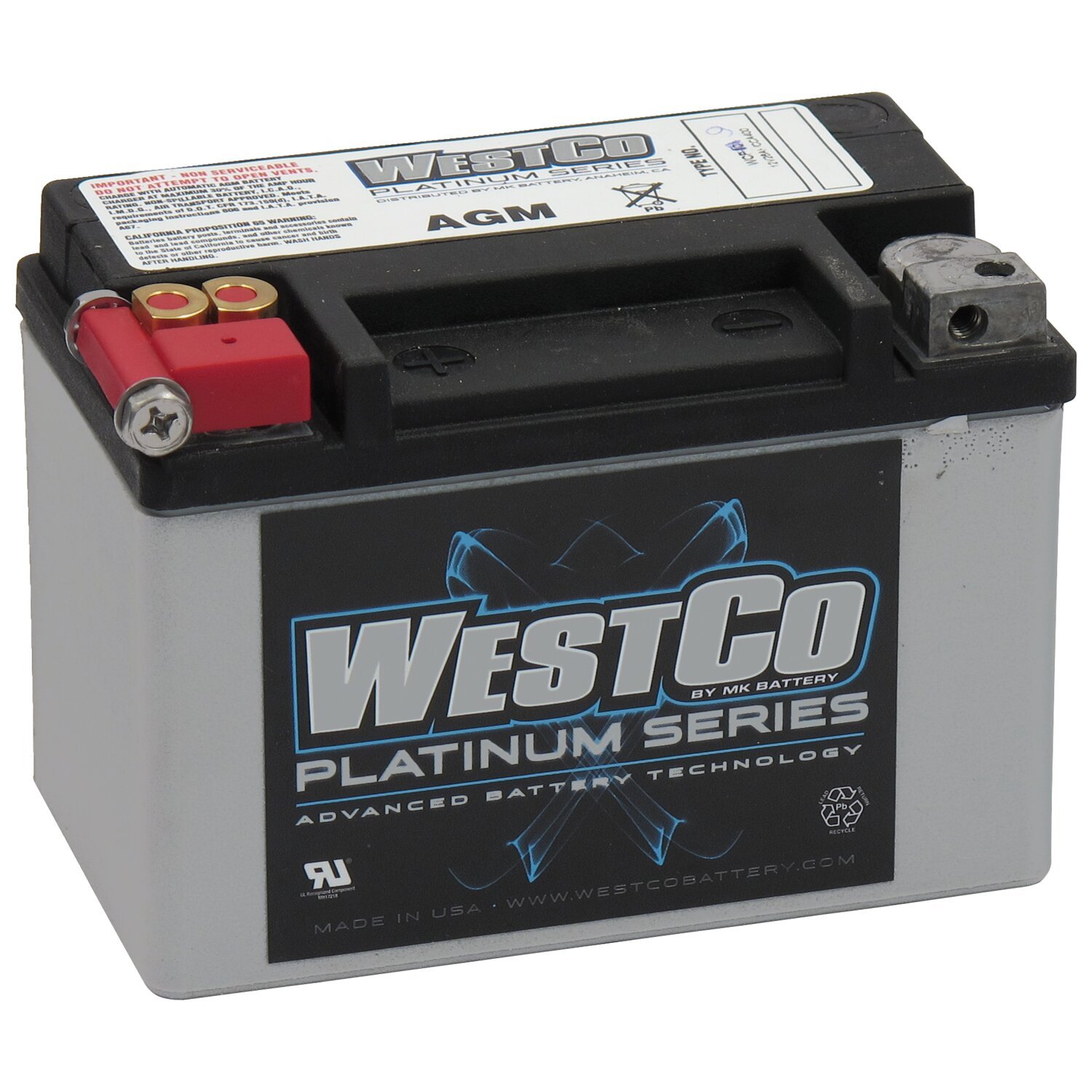 Westco, sealed AGM battery. 12 Volt, 8AMP, CCA120