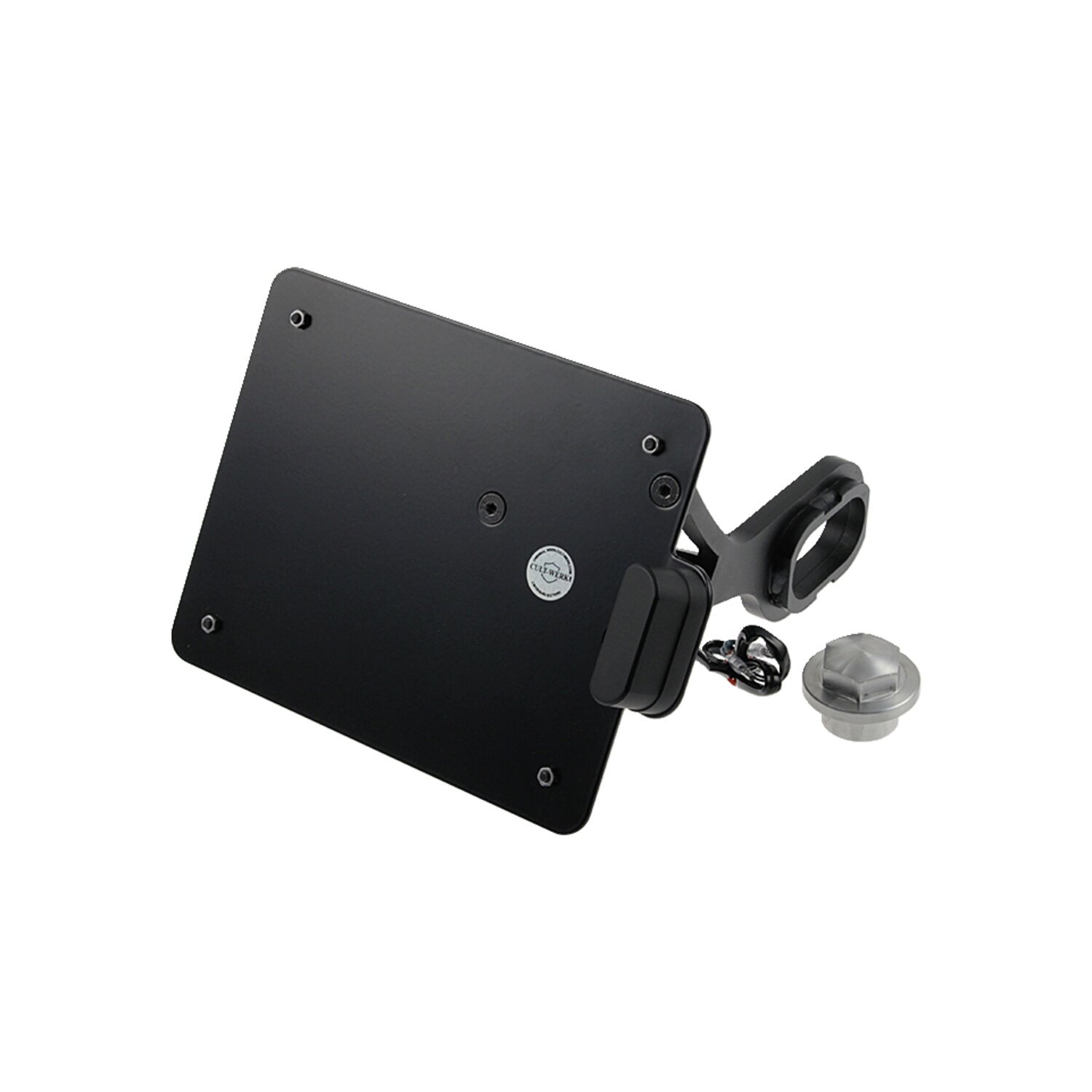 Cult-Werk, side mount license plate bracket, black. Austria, Gloss