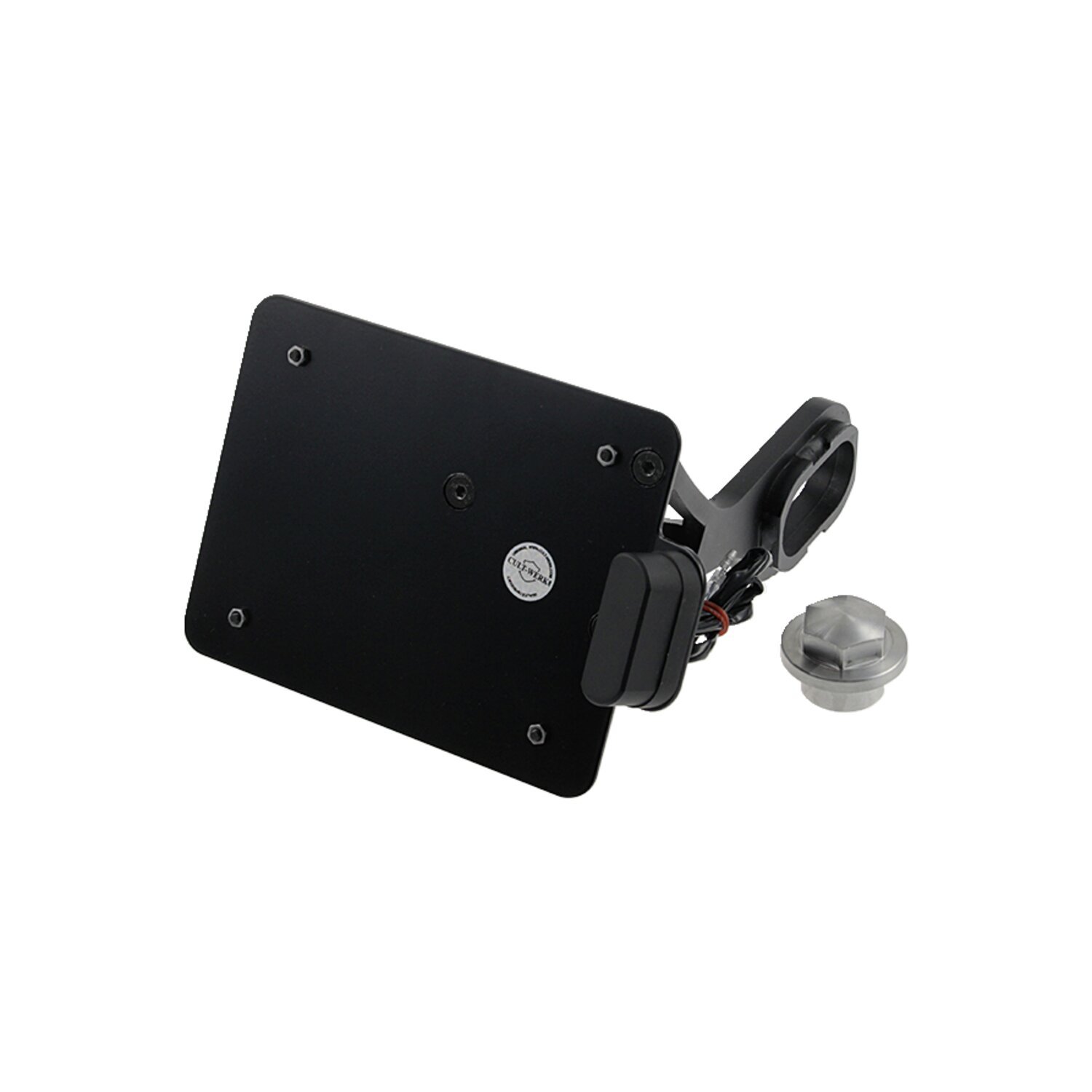 Cult-Werk, side mount license plate bracket. Switzerland, Black, Gloss