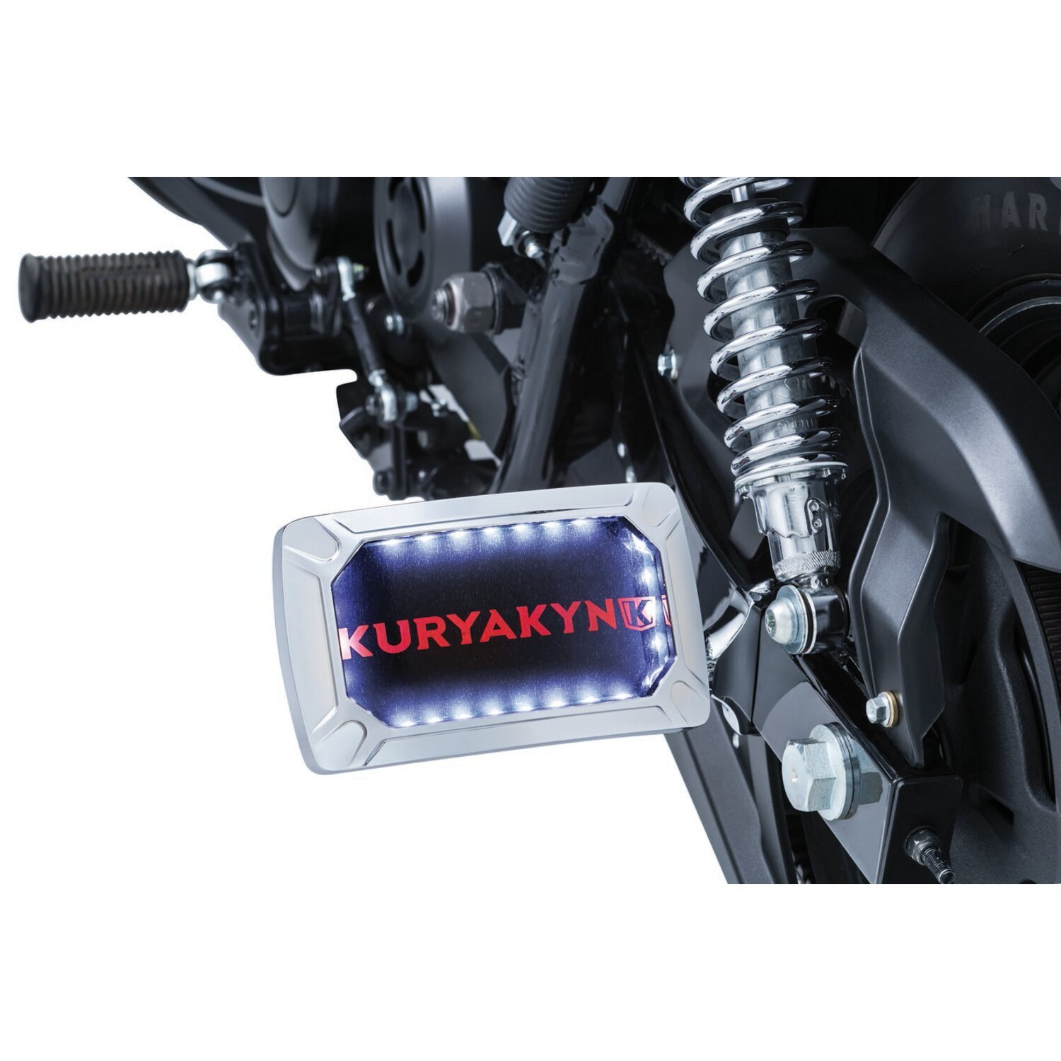 Kuryakyn, Nova curved license plate holder, horizontal, White, Chrome