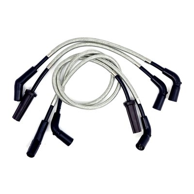 The popular black Taylor 8mm wire with the added looks of braided stainless steel. Features Spiro-Pro, a spiral wound inner core with 350 Ohm/ft. resistance for excellent EMI and RFI suppression. Compatible with all H-D electronic & points ignition systems.
Note: Compatible with all H-D ignitions. If you have an aftermarket ignition, please check with manufacturer ohm requirement.