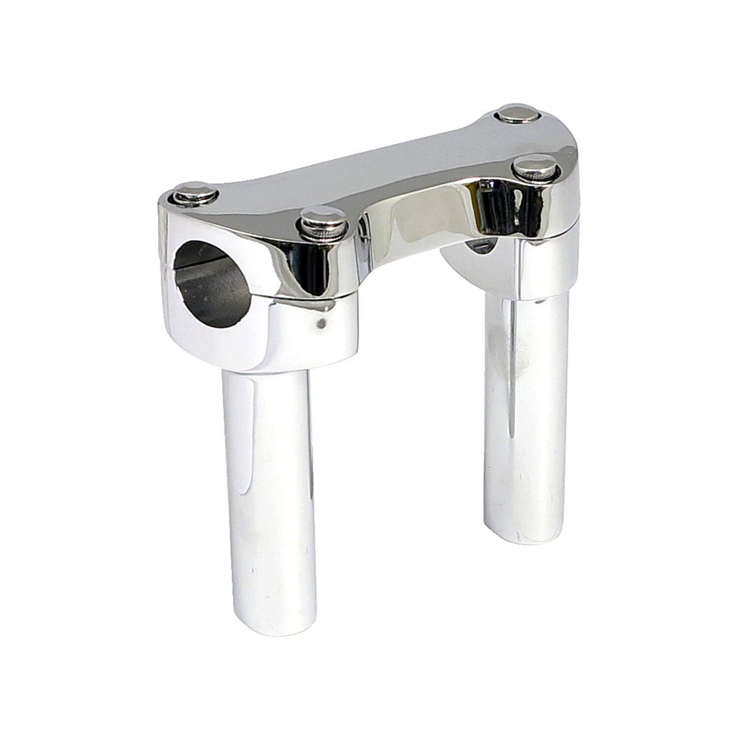 4.5" rise handlebar riser set + top clamp, Silver, Chrome