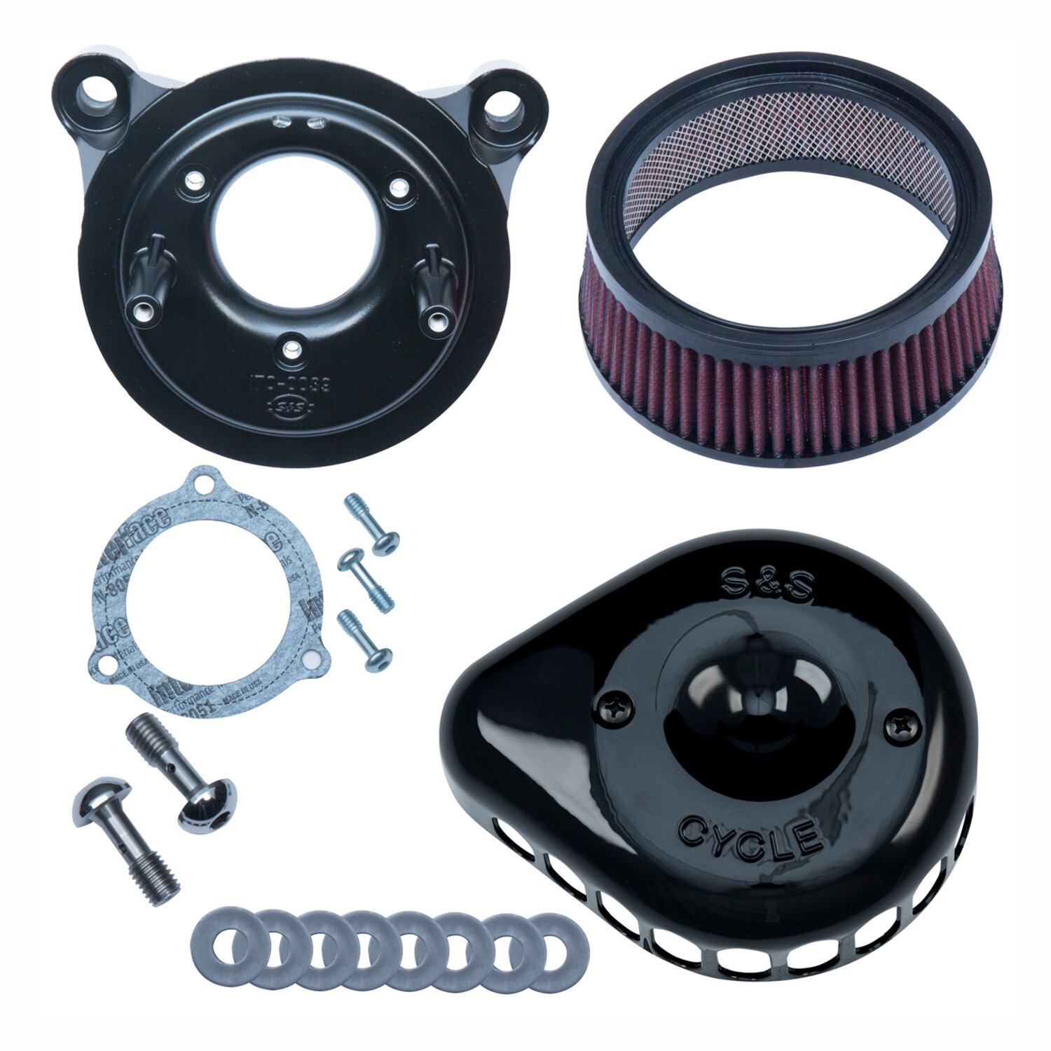 S&S Mini Teardrop Stealth air cleaner kit, Black, Gloss