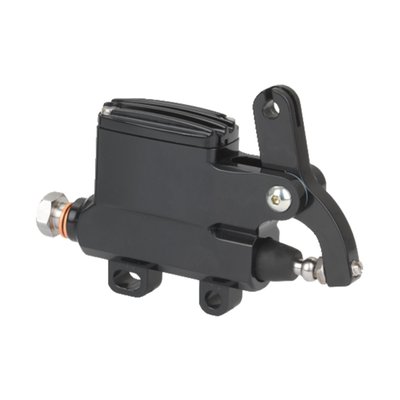 black alu; with integrated fluid reservoir; 14mm (9/16") piston; The 2 mounting holes allow the master cylinder to fit with a wheelbase from 33mm to 38mm
