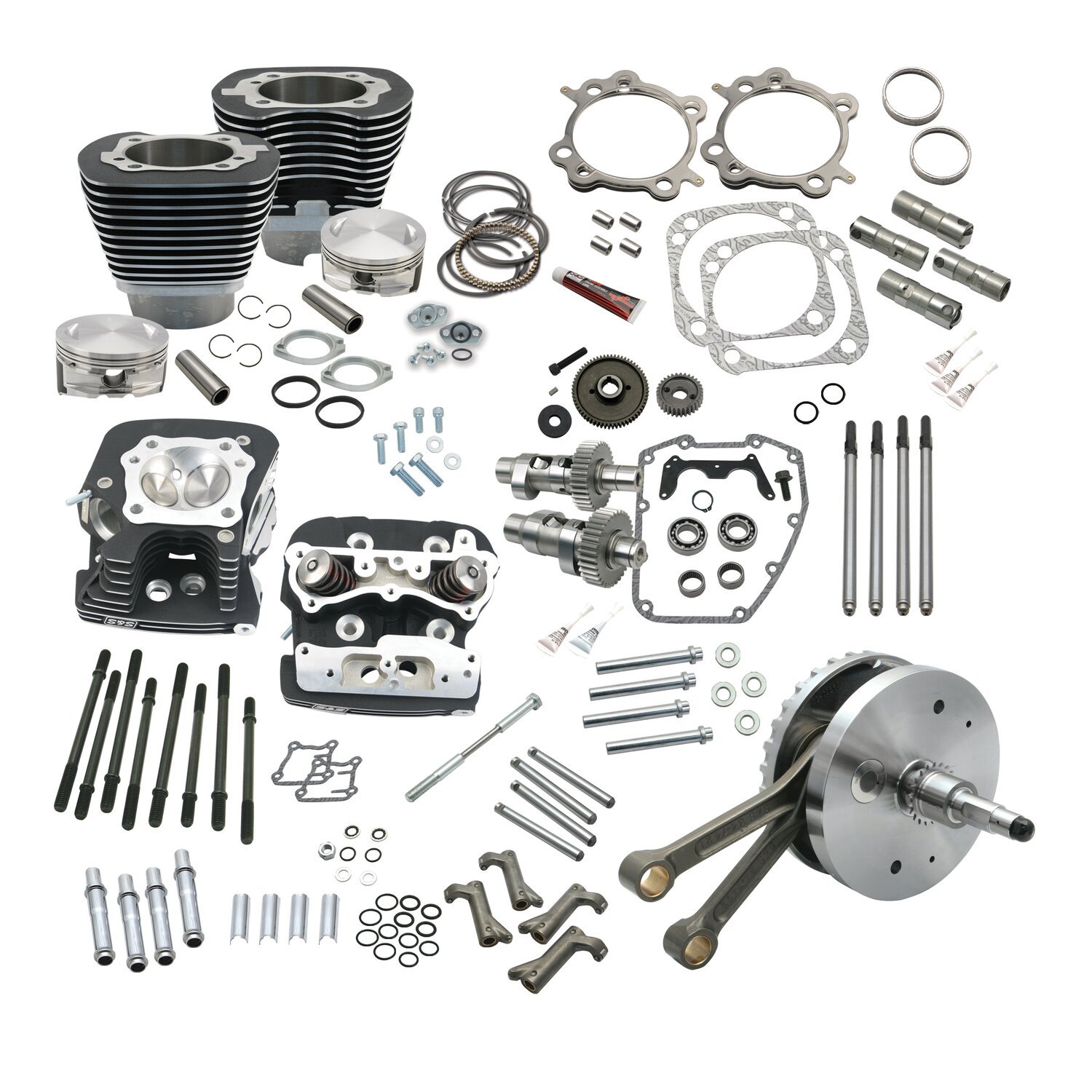 S&S, 124" Twin Cam Softail hot set-up kit with heads, Black, Wrinkle