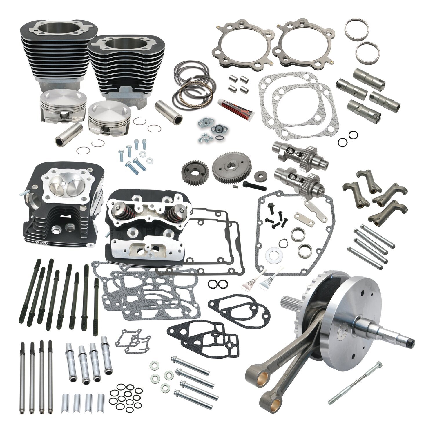 S&S, 124" Twin Cam Hot set-up kit with heads, Black, Wrinkle