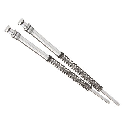 Spring rate and damping is pre-set. This symmetrical Progressive Suspension monotube fork spring kit requires no modification to forks, but offers true high performance front suspension with improved stability in cornering and better road holding. Features a set of gas charged Monotube damper cartridges and a set of custom tuned fork springs. Comes as a complete replacement kit including all internal fork components, apart from the fork tubes and oil. 

Note: Available in a standard height and a 1 to 2" lowered version. See 565251 for standard height.