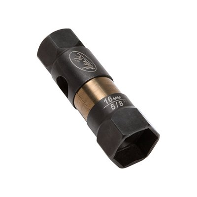 16mm socket, for most 10mm threaded spark plugs. Used with a 3/8" square drive or 17mm wrench. Allows a fixed or up to a 15° angle swivel drive when used with the 567325 optional wobble extension bar. The wobble extension is used to gain better (angled) access to hard to reach places.