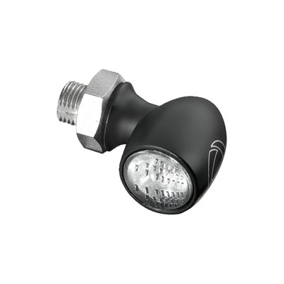 black; clear lens; front; white light; length: 14mm/diameter max 10mm; glass diameter 7,8mm; ECE approved; M5x6.5mm threaded; with Power LED & Extranz lens technology; 12V