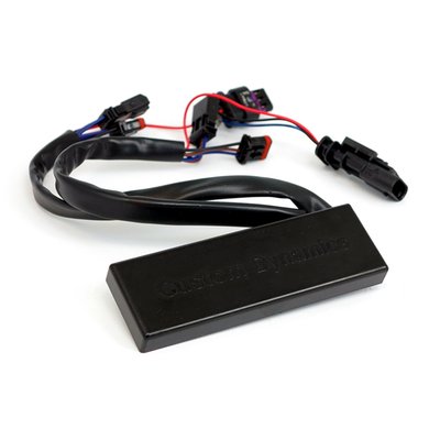 LED compatible only. Incandescent bulb equipped bikes must must be converted to low power LEDs. 10 strobe patterns selectable through the dial on the module. Module dimensions approx. 4.2" x 1.4" x 0.6".
Note: Requires the use of Custom Dynamics® LEDs (or any low power current draw LEDs) in the rear. The use of Incandescent or High-Power LEDs (greater than 300ma) will cause the unit to fail.
Note: Fits US models only.