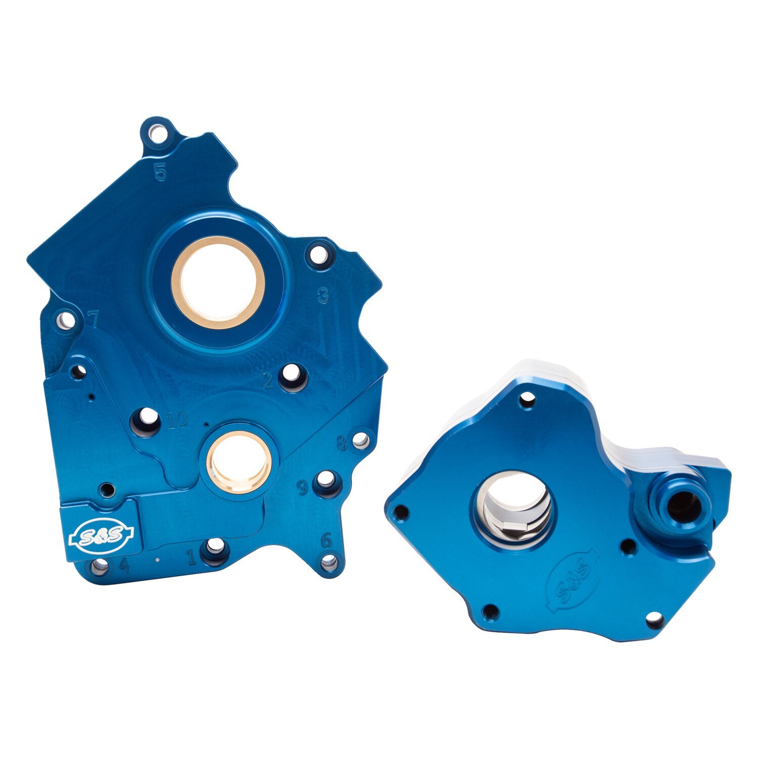 S&S, oil pump and cam plate support kit. Twin Cooled, Blue, Polished