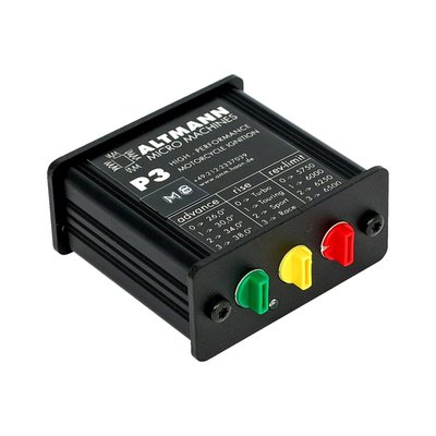 Compatible with stock crank sensor & coil. Three control knobs allow 4 settings for each range; maximum advance, advance curves and rev-limiter in 5750, 6000, 6250 and 6500 RPM. Not compatible with stock wiring harness. Used on H-D engines to install an advanced, fully adjustable and dependable ignition system. Super simple to set-up, easier than a points ignition! Perfect for any stock to performance application and absolutely brilliant to get an engine running when converting from injection to carburetor. Adjustments can be done with engine off or running. Custom bikes require nothing else than the Atmann ignition, and the bike will run. No computer required. Suitable to provide best timing for maximum power for all engine capacities and tuning levels, including stock. Perfect idle at 900RPM or even at 350RPM, what ever your preference. Complete with instruction manual. Dimensions are 6x7x3cm, smaller than a pack of cigarettes. 

Note: Mikuni HSR carbs are a very tight fit between M8 heads, Keihin carbs will not fit. 
Note: Manifolds are made from reinforced polyamide and require adequate support.