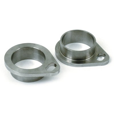 Stainless steel. Weld-on flanges to mount the exhaust to the heads. Great help when building your own exhaust system.