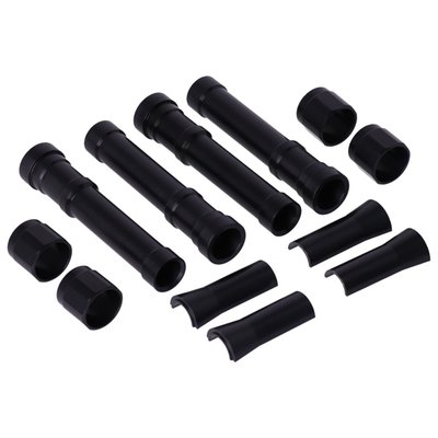 Black anodized. The High Tech sophisticated look is yours with these quality European made anodized pushrod covers. Kits consists of lower covers, spring covers and retainers, unless mentioned differently. Parts are compatible, and must be used, with stock style components like inner pushrod covers, springs, and seals.