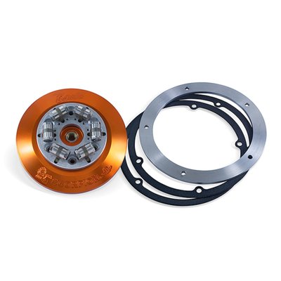 Fits in stock primary housing, with hydraulic operated clutch. Fits all existing Scorpion clutches. This later design 'low-profile' version will fit in combination with the stock primary housing.