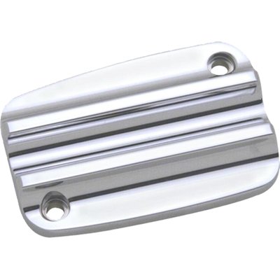 Front brake master cylinder cover in CNC machined billet aluminum with a chrome finish.
