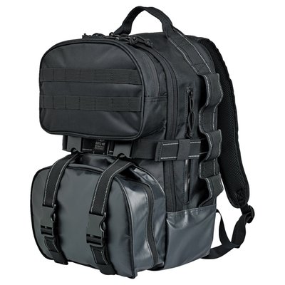 Designed with on-bike, or even off-bike, travels in mind. To visualize the main interior volume, it holds 48 beer cans of 355cc. Manufactured from 1680 Denier/PVC outer shell with hi-vis orange interior lining. Two large external zippered pockets are present for quick access fuel or water bottles. The back of the main compartment contains a padded sleeve which will hold a laptop. Complete with compression straps. Additional straps will allow holding a bedroll, jacket or so to the back and allow secure installation to your bike. A ventilated back panel keeps some room between your back and the pack when actually carrying it as a backpack. Dimensions: 11.5" (29.2cm) wide x 18" (45.7cm) tall x 10" (25.4cm) deep.