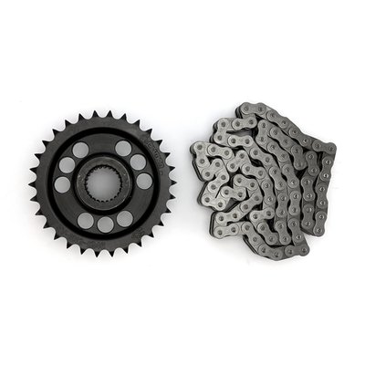-4 tooth drive ratio for more torque; weight 2.16 kg; 50% lighter than stock; Incl. required shorter 84t primary chain.
Note: Use with 552035 sprocket bolt kit.