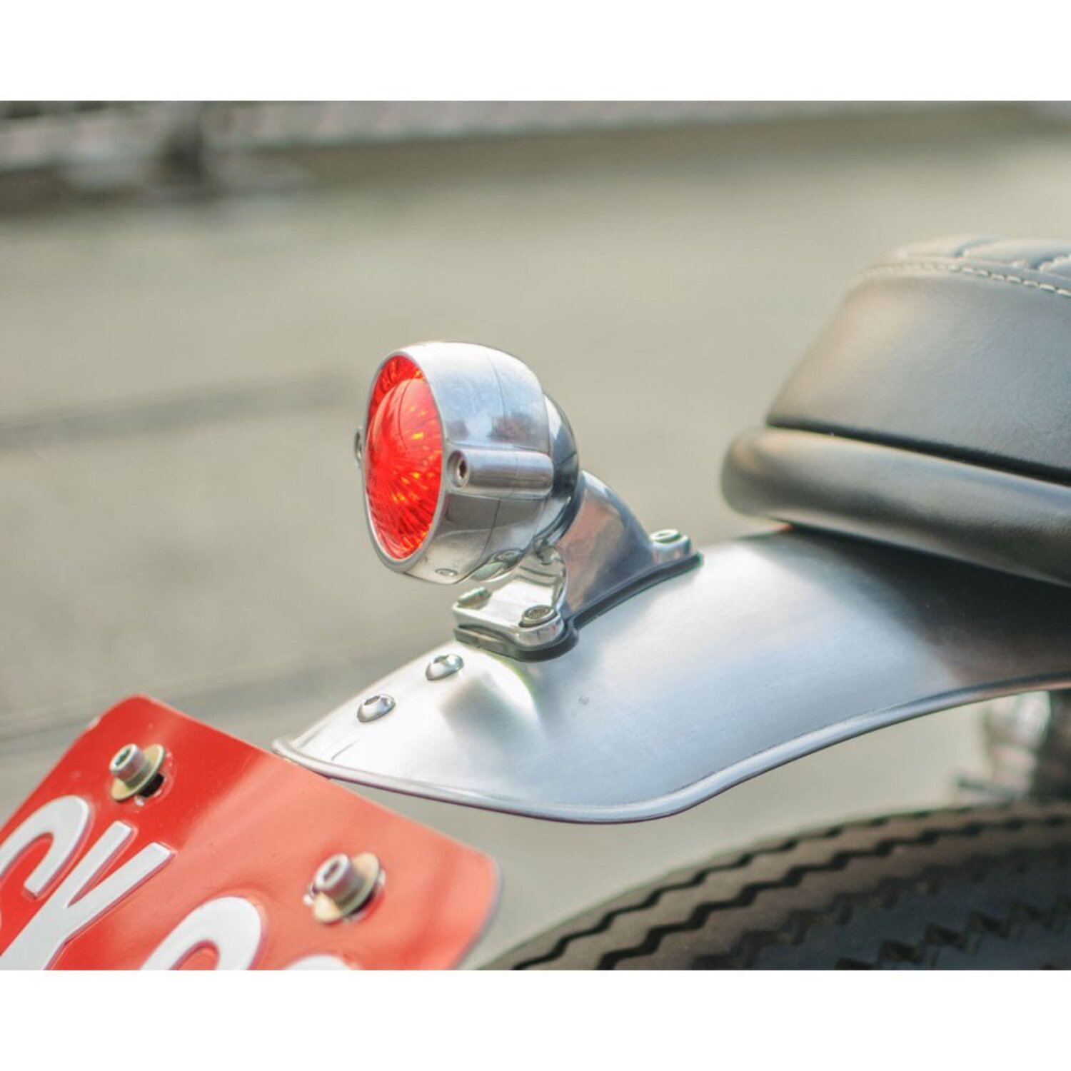 Motone Eldorado Tail Light with fender mount, Silver, Polished