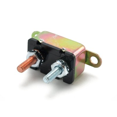 Dual mount tabs & metal housing. Automatic re-set. With 10-32" (4.76mm in diameter) threaded poles with nuts included. This is an automatic resetting circuit breaker, the fuse system as used in many pre-2000 H-D models for decades. When triggered it will, after some time, automatically re-set itself. Great for use in many stock or custom applications.