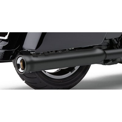 Black. Comes with a 3" diameter body that bells out to 3.5". These are perforated core slip-on mufflers that are, some say, too loud and nickname them 'Neighbor Haters'. But for the Loud Crowd these are the slip-ons that will truly bring life to the bike! The sound is loud & low and fully different from the shrill sound of drag pipes due to the 2" constant velocity baffle design with stainless mesh and high/density bonded fiberglass wrap. 
Note: Very loud.