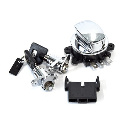 Replacement ignition switch and lock kit that provides you with a new ignition switch and a set of saddlebag locks that work on the same key. Direct replacement kit for FLHR Road King models with hard saddlebags.