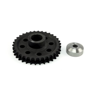 30T. -4 tooth smaller than stock. Smaller motor sprockets increase RPM, at the same speed, for more power and better pull in the same gear. Good solution to overcome the sometimes sluggish feel of the 6-speed cruisedrive transmission. Will eliminate the OEM compensator spring and OEM motor sprocket and will allow you to run with a simple but dependable solid set-up.
Note: 30t sprockets are 4 tooth smaller than stock. A custom length primary chain is required. 90t chain required for Dyna and Softail and 84t chain for Touring models. These are not(!) available through MCS.
Note: 08-10 Twin Cam models require a 2007 style alternator rotor available as MCS 908086 (OEM 40356-07).
