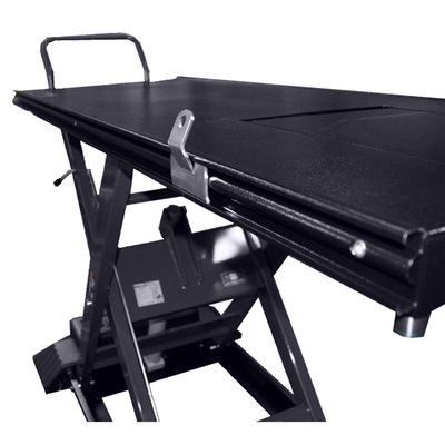 Optional hook that can be attached to the side of all Bike-Lift Absolute 756 motorcycle lift models. Hook will slide along the full length of the lift to the bike-specific perfect spot. Provides you with a sturdy attachment for tie-downs.
Note: Sliding hook cannot be used when side-wings are installed.