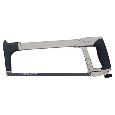 Comes with a steel frame that doubles as a blade store. Grip friendly aluminum handle. Two blade locking positions. Can also be used as a keyhole saw as the whole or broken blades can be locked in the top, front of the frame. Supplied with one hacksaw blade. Blade length 300mm. 
Note: See 578249 for replacement 300mm saw blade
