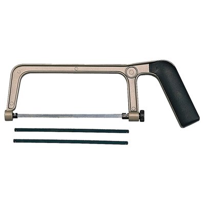 Junior hacksaw for working in wood, metal, plastic etc. The blade can be locked in six different positions. Supplied with three spare blades. Saw blade length 150mm. 
Note: See 578250 for 150mm replacement saw blade