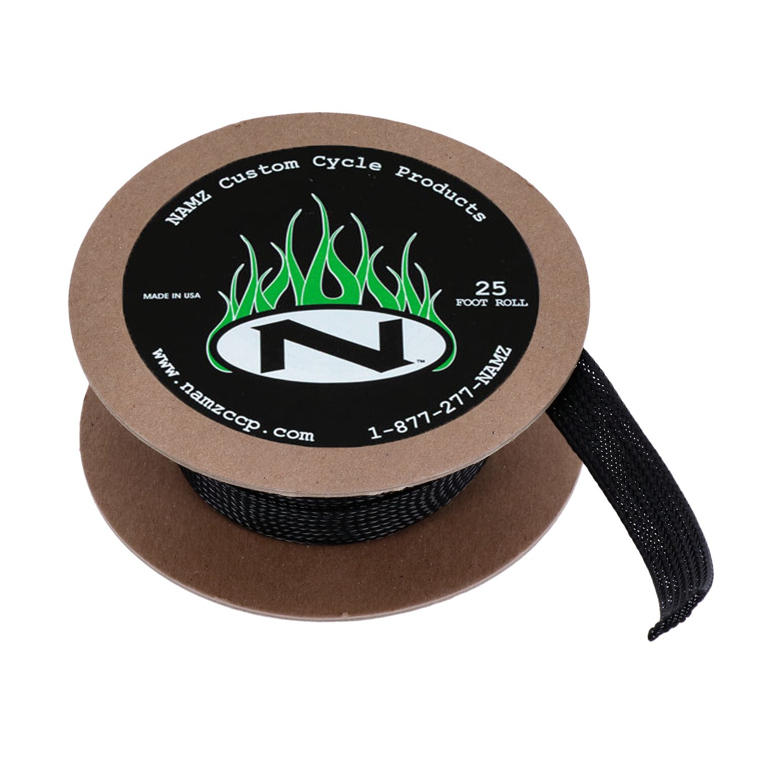 NAMZ, braided flex sleeving. Black, 3/4" (19mm) ID