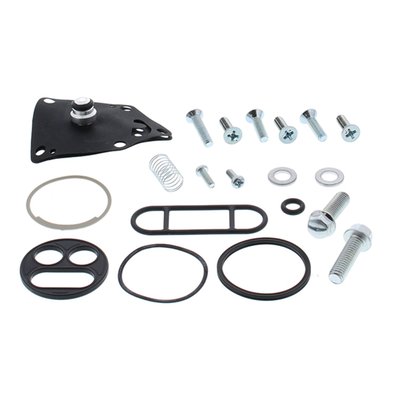 Kit includes all necessary components to rebuild 1 fuel tap: face screws, tank bolts, face gasket, tank gasket, diaphragm, O-rings, wave washer