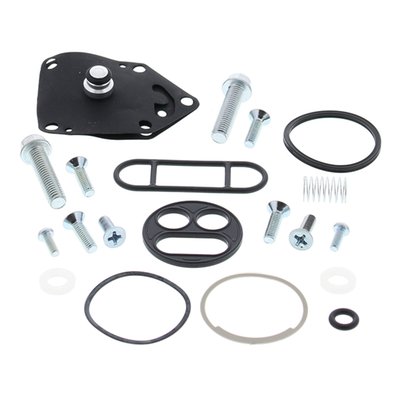 Kit includes all necessary components to rebuild 1 fuel tap: face screws, tank bolts, face gasket, tank gasket, diaphragm, O-rings, wave washer