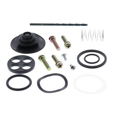Kit includes all necessary components to rebuild 1 fuel tap: face screws, tank bolts, face gasket, tank gasket, diaphragm, O-rings, wave washer