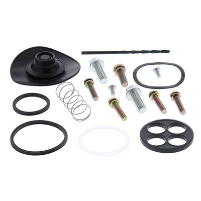 Kit includes all necessary components to rebuild 1 fuel tap: face screws, tank bolts, face gasket, tank gasket, diaphragm, O-rings, wave washer