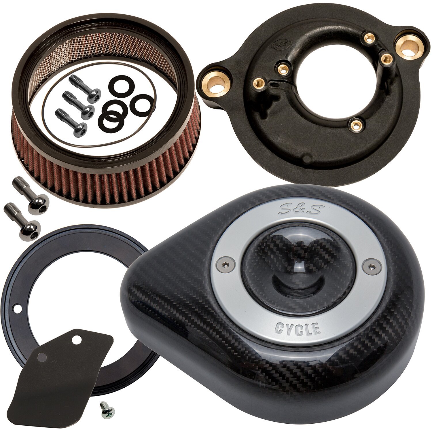 S&S Stealth, carbon teardrop air cleaner kit, Unpainted