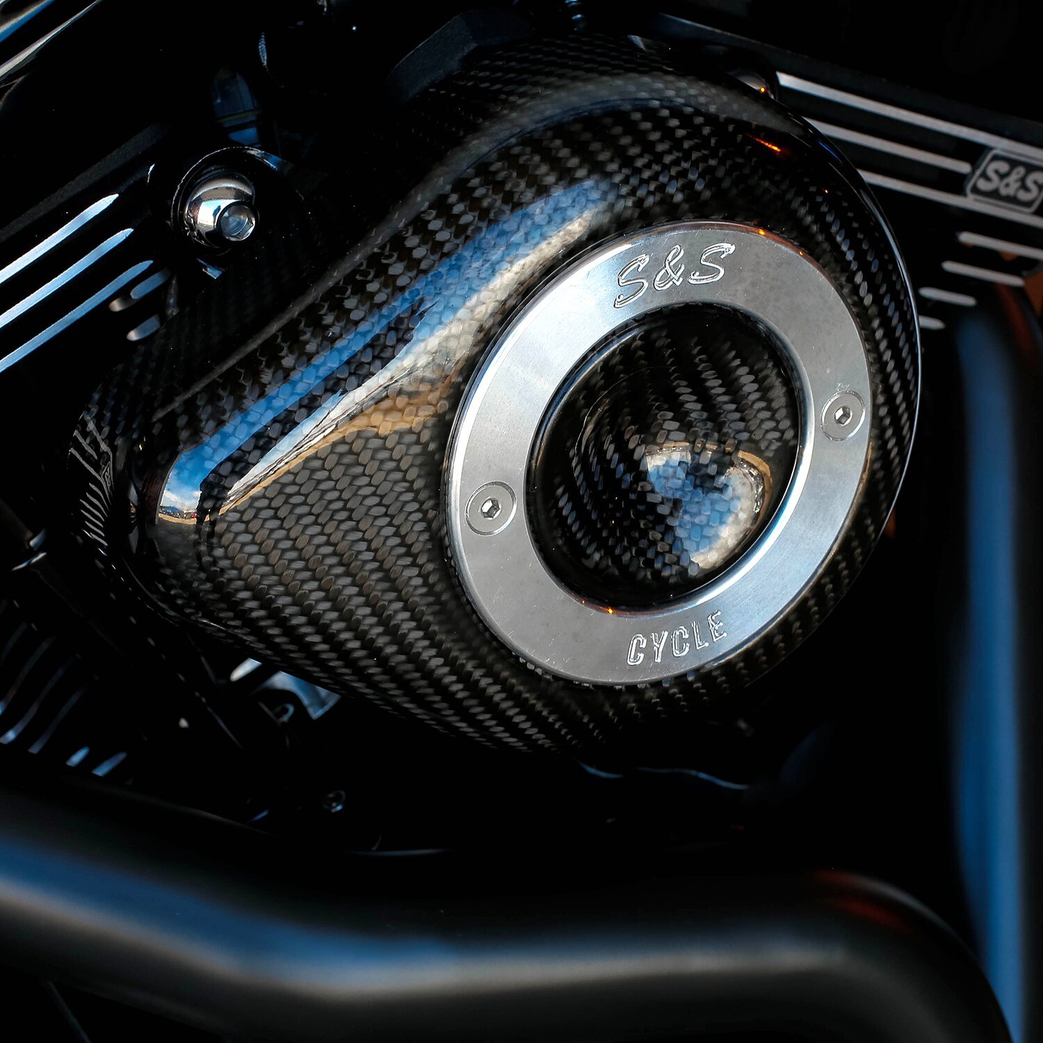 S&S Stealth, carbon teardrop air cleaner kit, Unpainted