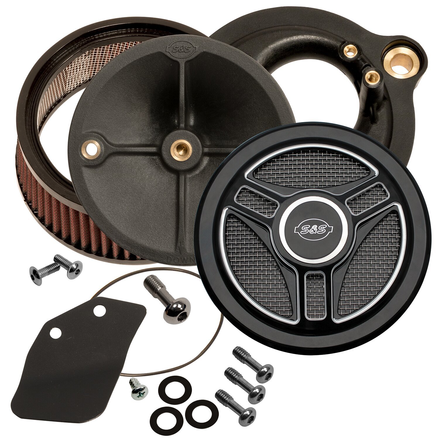 S&S Stealth, Tri-Spoke air cleaner kit, Black, Contrast Cut