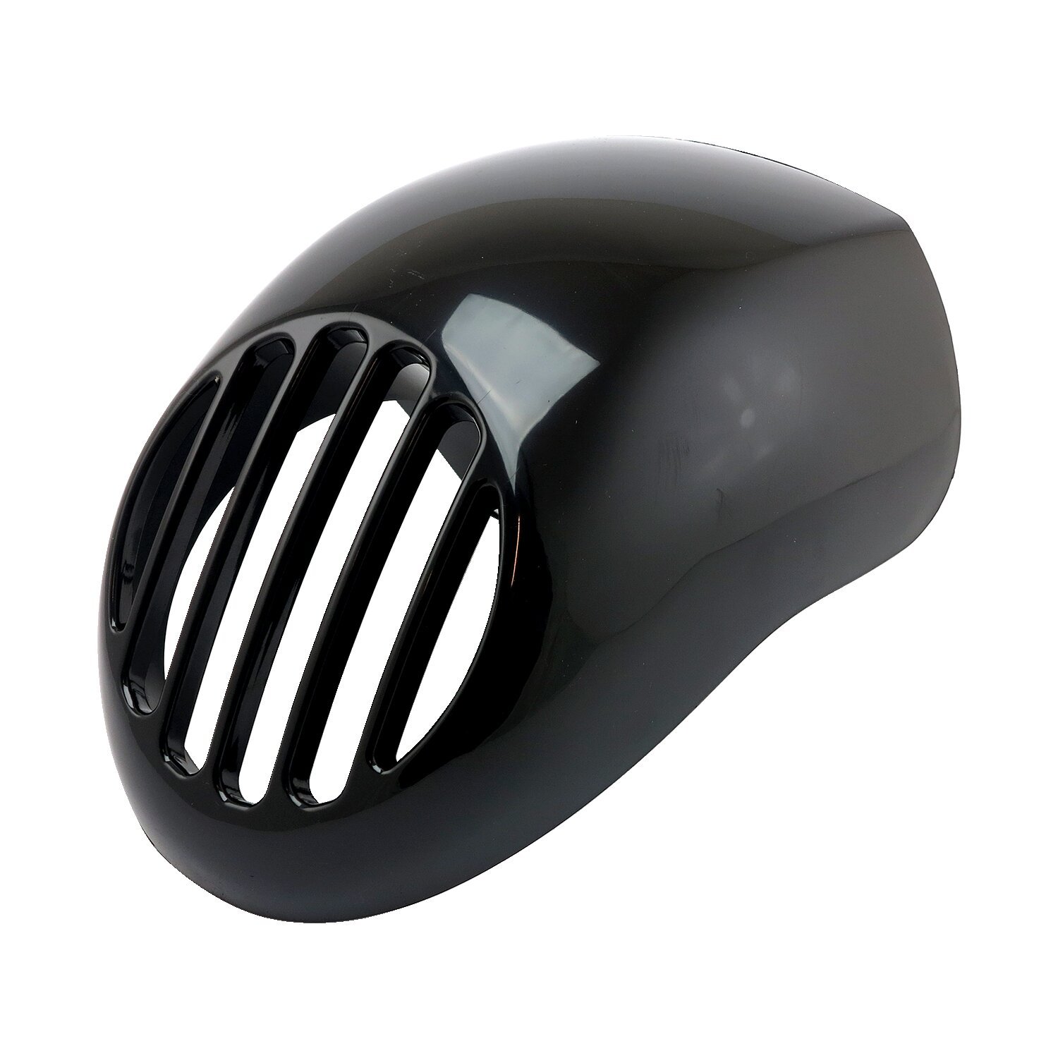Upper headlamp fly fairing with integrated headlamp grill, Black, Gloss