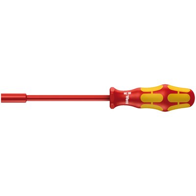 Series 190 i VDE Insulated screwdriver, actually a hexagon nut driver, for regular hex nuts and bolts. 
Allows working with live wiring up to 1000V, individually tested as per IEC 60900. 
With multi-component handle. 
Shaft is zinc-phosphated and had a reduced diameter, with integrated protective insulation. 
Nut size: 5.5mm. 
Shaft length: 125mm. 
Handle length: 98mm. 
Shaft diameter: 11mm.